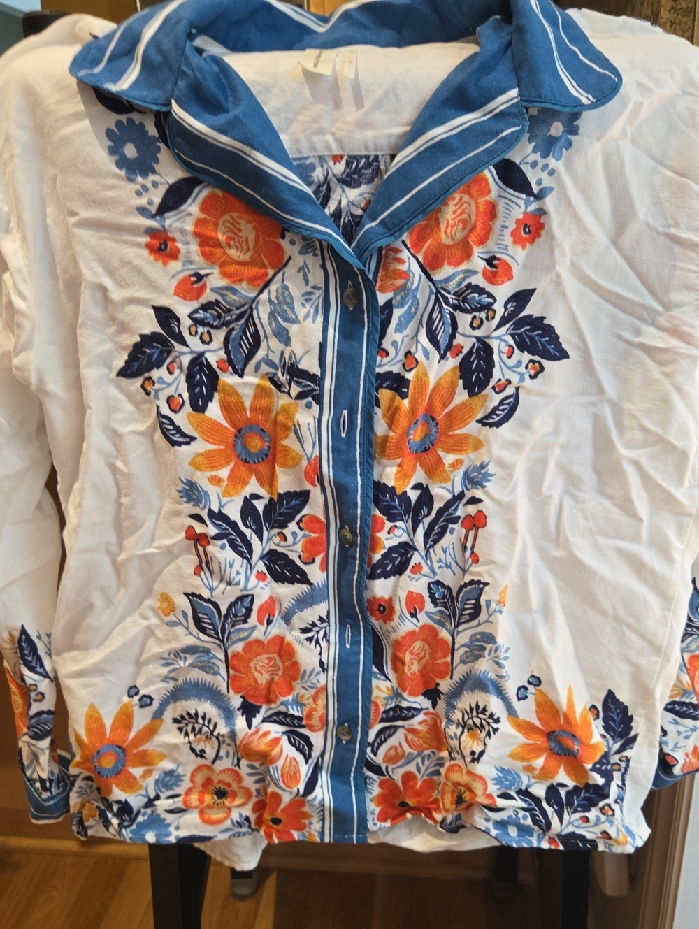 Anthropologie Tropical Print Pajama Top Long Sleeve SMALL